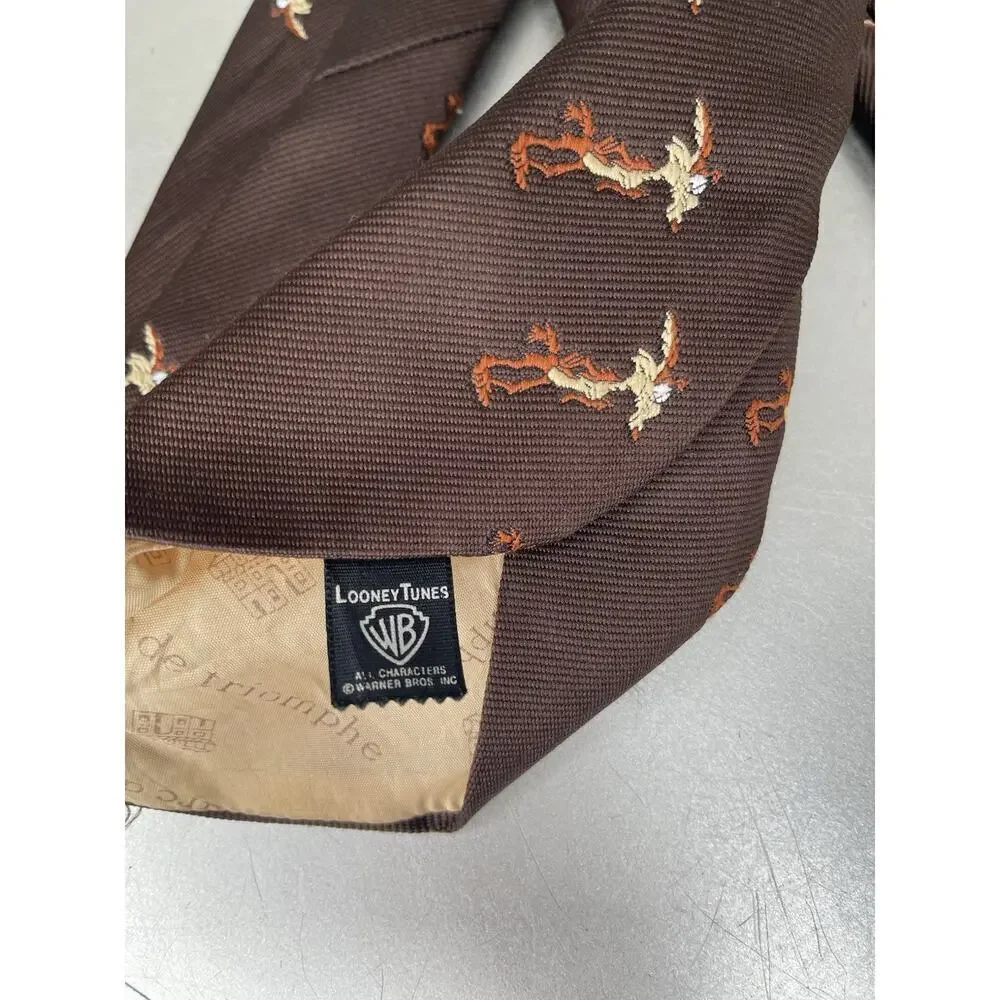 Vintage Warner Bros Studio Necktie Wylie Coyote Cartoon 70s Brown